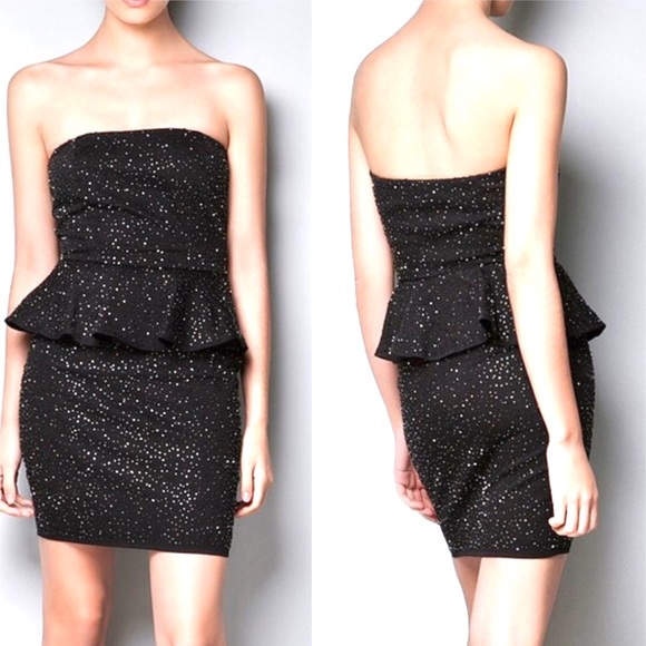 Zara Beaded Strapless Peplum Cocktail LBD Dress Size XS MMXII Collection Black - Picture 4 of 11